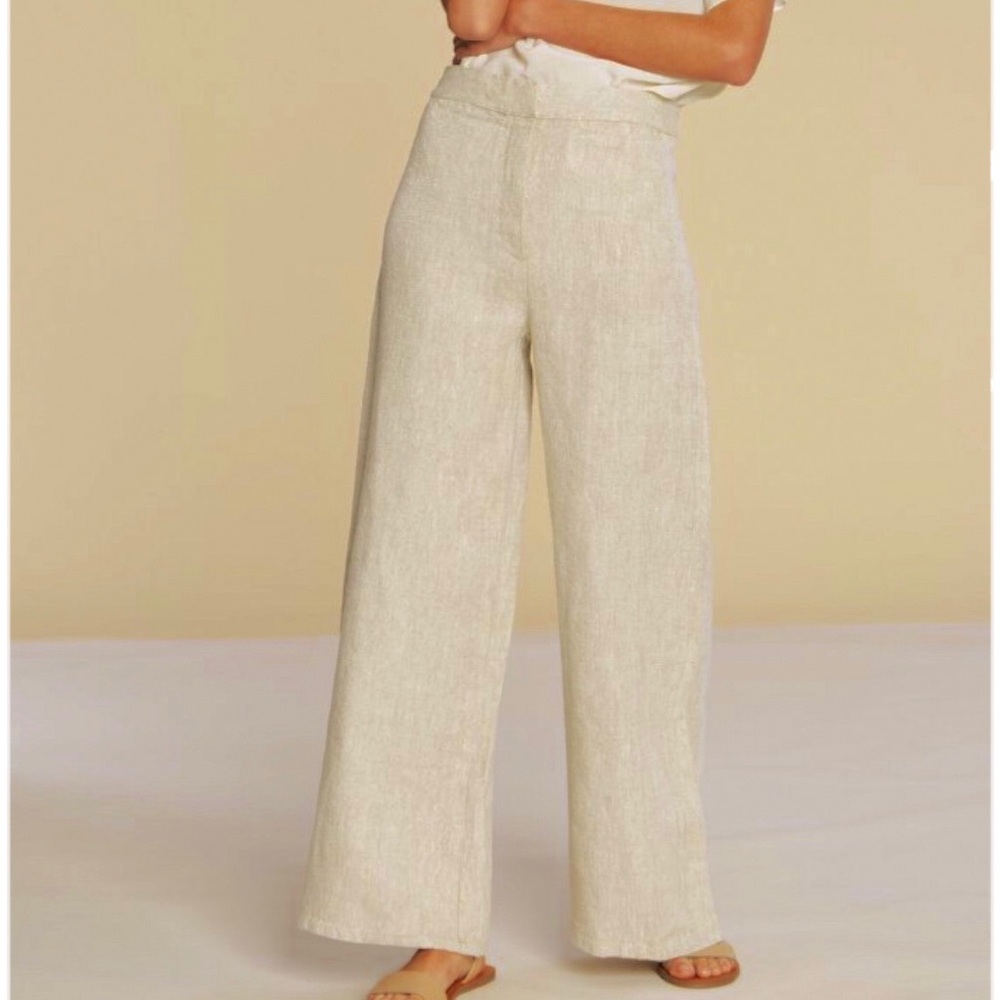 St. John Couture Metallic Linen Wide Leg Trouser